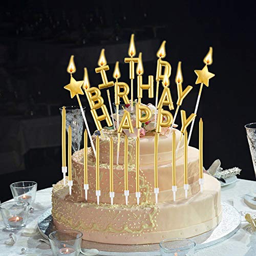 Maitys 41 Pieces Gold Candles Set Happy Birthday Letters Candles