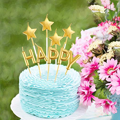 Maitys 41 Pieces Gold Candles Set Happy Birthday Letters Candles