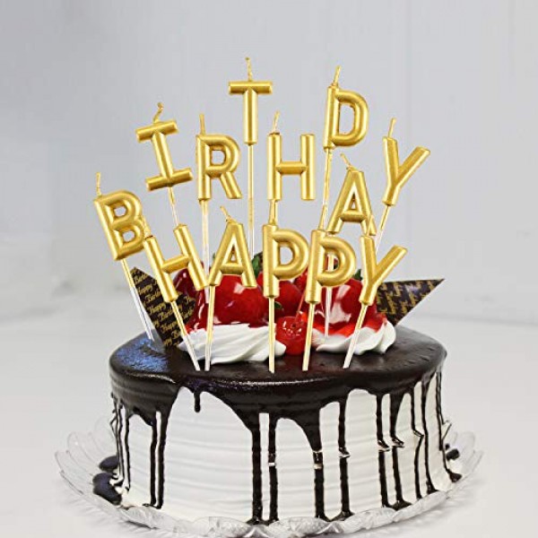 Maitys 41 Pieces Gold Candles Set Happy Birthday Letters Candles...