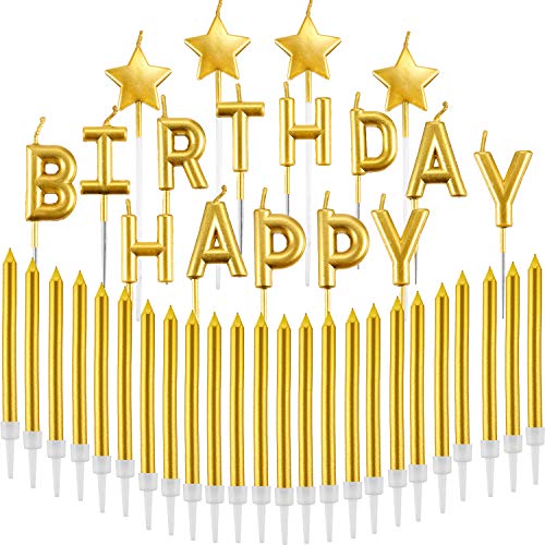 Maitys 41 Pieces Gold Candles Set Happy Birthday Letters Candles