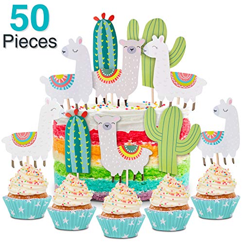 50 Pieces Llama And Cactus Cupcake Toppers Happy Birthday Cupcak