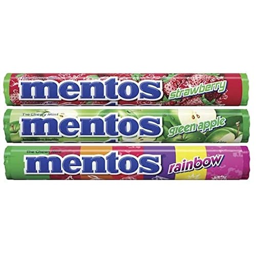 Mentos Mint Chewy Candy Rolls, Strawberry, Green Apple, and Rain...