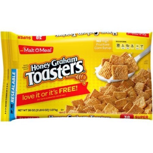 Malt-O-Meal Breakfast Cereal, Honey Graham Toasters, 38 Oz, Zip