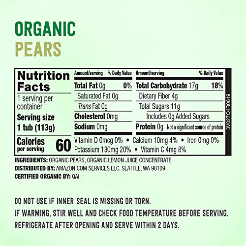 Amazon Brand - Mama Bear Organic Baby Food, Pears, 4 Ounce Tub,