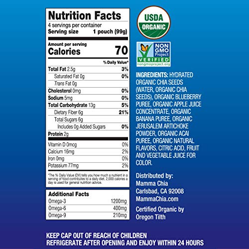 Mamma Chia Organic Prebiotic Squeeze Snack, Blueberry Acai, Pack