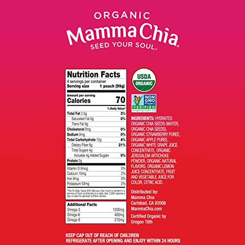 Mamma Chia Organic Prebiotic Squeeze Snack, Strawberry Lemonade,