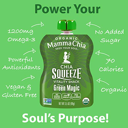 Mamma Chia Organic Vitality Squeeze Snack, Green Magic, 8 Count