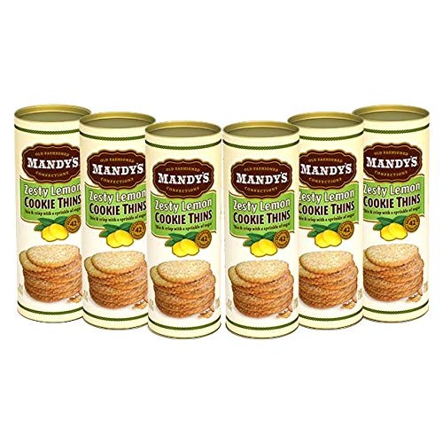 Mandys Cookie Thins, Zesty Lemon, 4.6 Ounce Pack Of 6