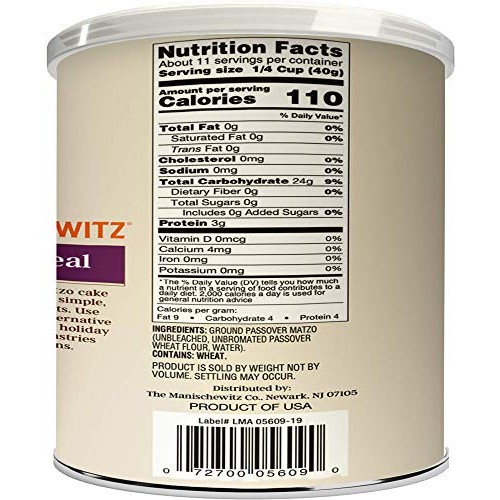 Manischewitz Cake Meal Non Gmo Kosher For Passover 16 Oz Can Pa