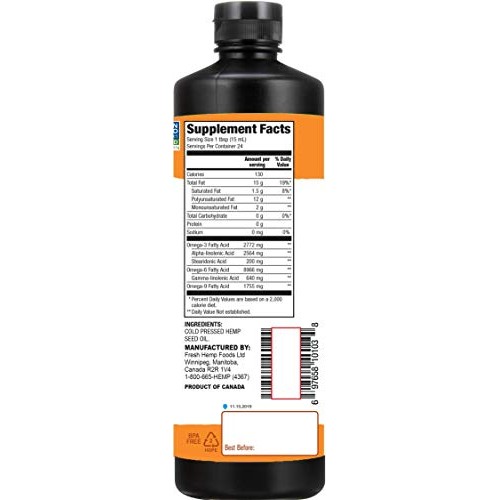 Manitoba Harvest Hemp Seed Oil, Cold Pressed, 10G Of Omegas Per