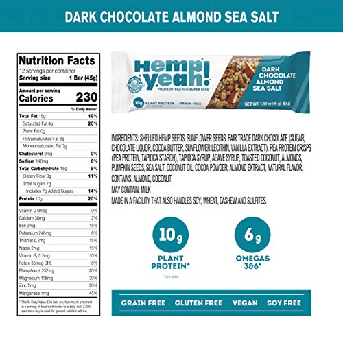 Manitoba Harvest Hemp Yeah! Bars, Dark Chocolate Almond Sea Salt