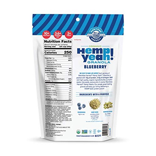 Manitoba Harvest Hemp Yeah! Granola, Blueberry, 10Oz, With 10 G