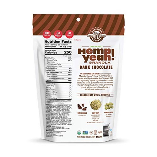 Manitoba Harvest Hemp Yeah! Granola, Dark Chocolate, 10Oz, With