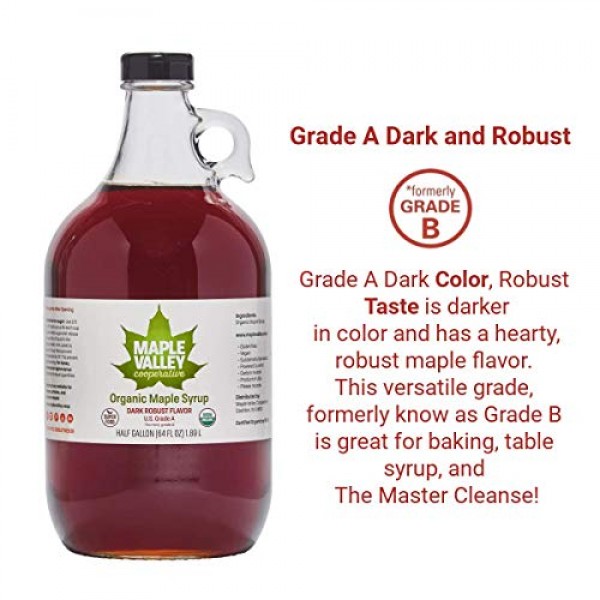 Maple Valley 64 oz. Organic Maple Syrup Grade A Dark & Robust in...