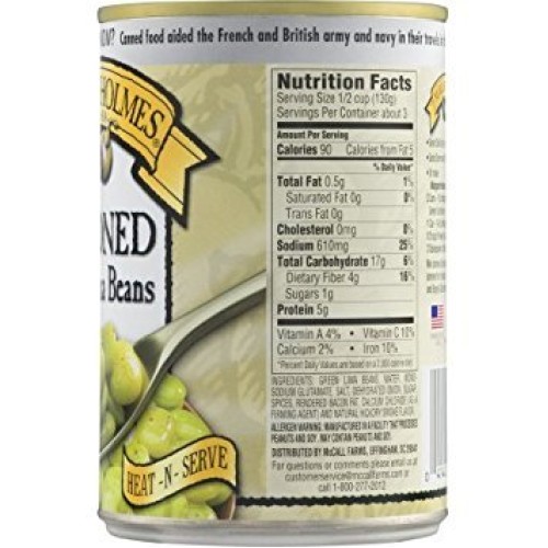 Margaret Holmes, Medium Seasoned Green Lima Beans, 15Oz Can Pac