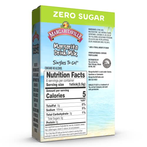 Margaritaville Singles To Go Drink Mix, Margarita, 6 Count Pack