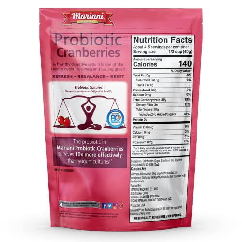 Mariani Probiotic Dried Cranberries - One 6 Oz Package Of Sweete