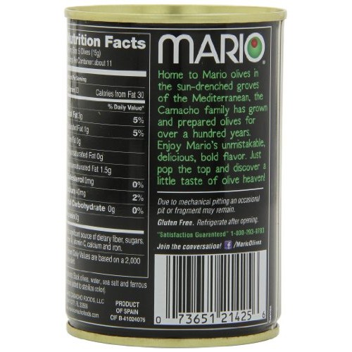 Mario Camacho Foods Low Sodium Black Olives, Medium Pitted, 6.0