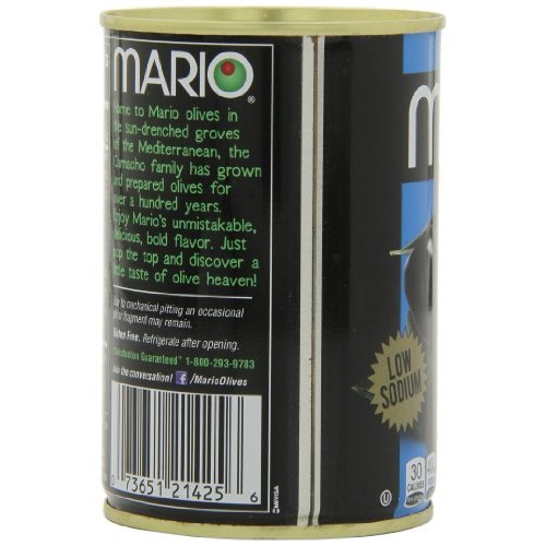 Mario Camacho Foods Low Sodium Black Olives, Medium Pitted, 6.0