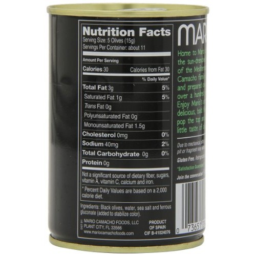 Mario Camacho Foods Low Sodium Black Olives, Medium Pitted, 6.0