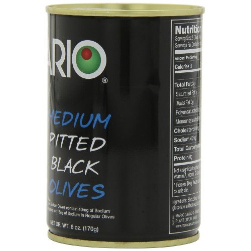 Mario Camacho Foods Low Sodium Black Olives, Medium Pitted, 6.0