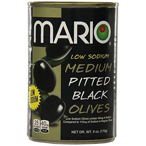 Mario Camacho Foods Low Sodium Black Olives, Medium Pitted, 6.0