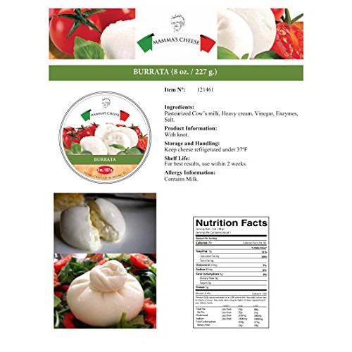 Italian Cow Milk Cheese Burrata - 6 Pieces X 8 Oz - Semi-Soft It