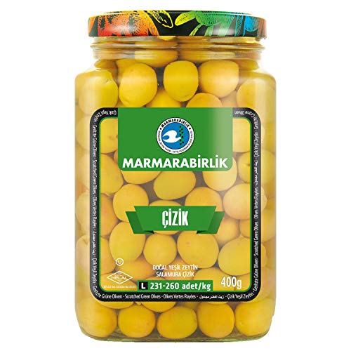 Turkish Green Olives In Brine Scratched 14.10 Oz 400 G Scratche