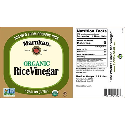 Marukan Organic Rice Vinegar, Unseasoned, 1 Gallon
