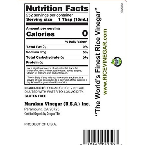 Marukan Organic Rice Vinegar, Unseasoned, 1 Gallon