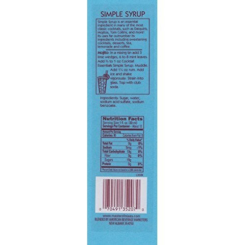 Master Of Mixes, Cocktail Essentials, Simple Syrup, 12.7 Fl Oz