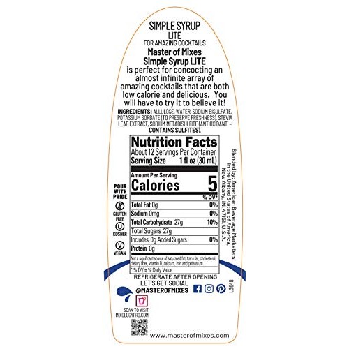 Master Of Mixes Cocktail Essentials Simple Syrup Lite, 375 Ml Bo