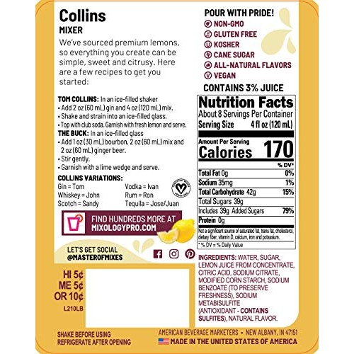Master Of Mixes Collins Drink Mix, Ready To Use, 1 Liter Bottle