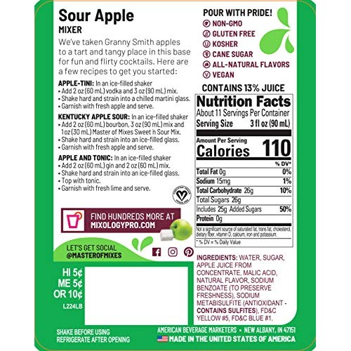 Master Of Mixes Sour Apple Martini Drink Mix, Ready To Use, 1 Li