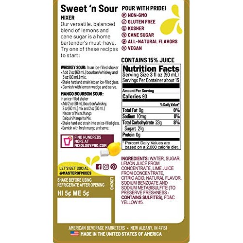 Master Of Mixes Sweet N Sour Drink Mix, Ready To Use, 1.75 Lite