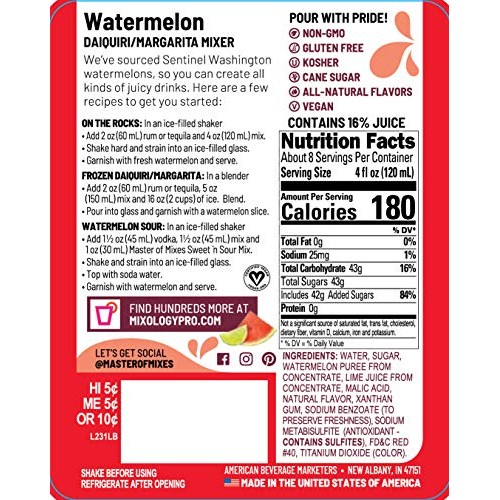 Master Of Mixes Watermelon Daiquiri / Margarita Drink Mix, Ready