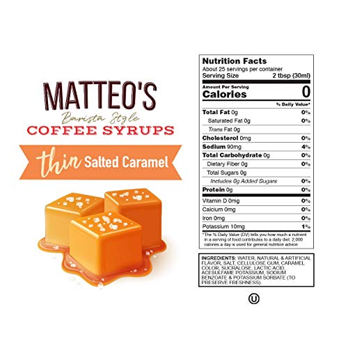 Matteos Sugar Free Coffee Flavoring Syrup, Salted Caramel, Deli