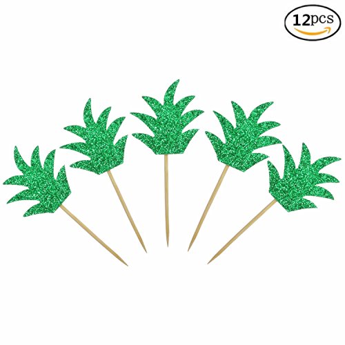 Pineapple Donut Cupacke Topper Glitter Green Cake Picks Hawaiian