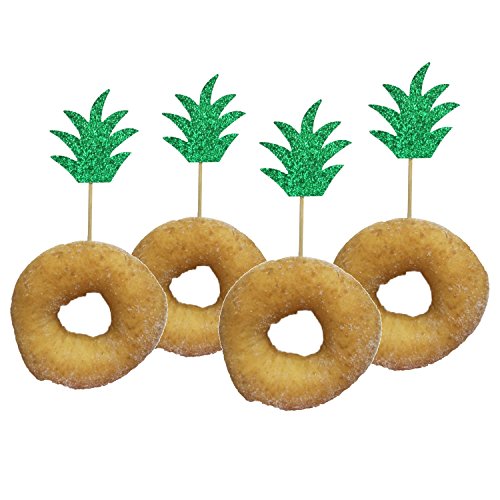 Pineapple Donut Cupacke Topper Glitter Green Cake Picks Hawaiian