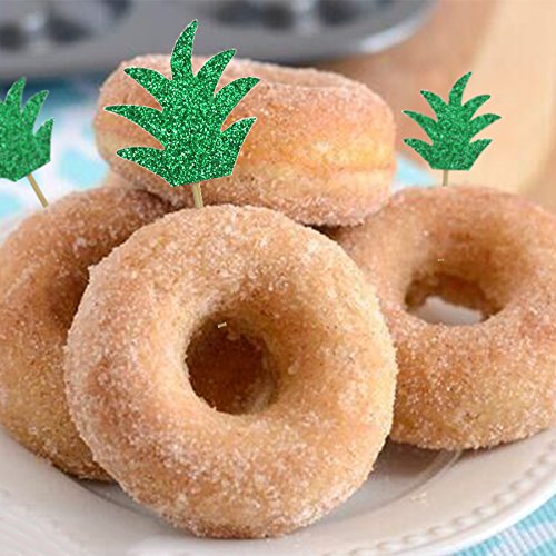 Pineapple Donut Cupacke Topper Glitter Green Cake Picks Hawaiian