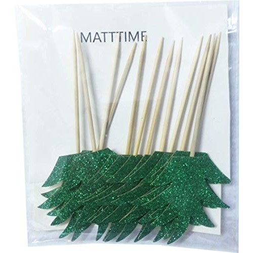 Pineapple Donut Cupacke Topper Glitter Green Cake Picks Hawaiian