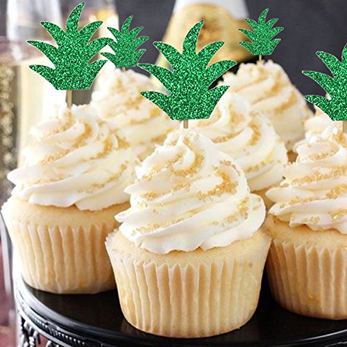 Pineapple Donut Cupacke Topper Glitter Green Cake Picks Hawaiian