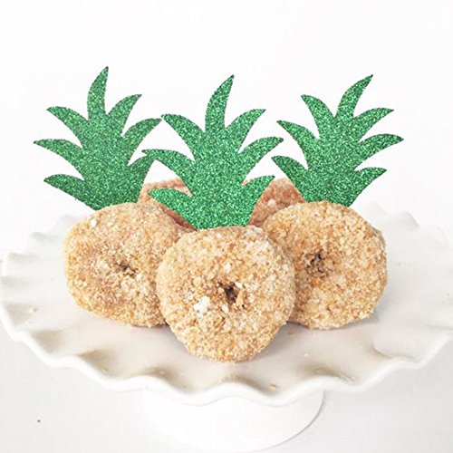 Pineapple Donut Cupacke Topper Glitter Green Cake Picks Hawaiian