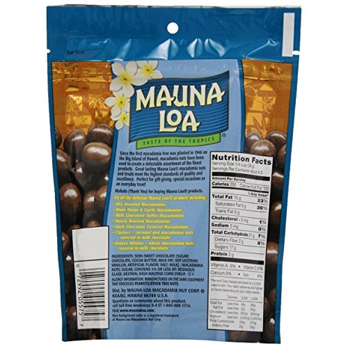 Mauna Loa Macadamias, Dark Chocolate, 6 Ounce Bag