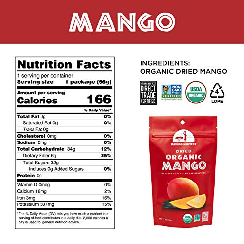Mavuno Harvest Direct Trade Organic Dried Fruit, Mango, 3 Count