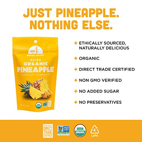 Mavuno Harvest Direct Trade Organic Dried Fruit, Pineapple, 3 Count
