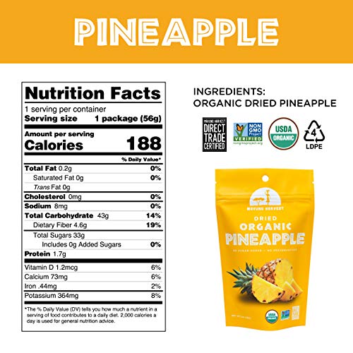 Mavuno Harvest Direct Trade Organic Dried Fruit, Pineapple, 3 Count