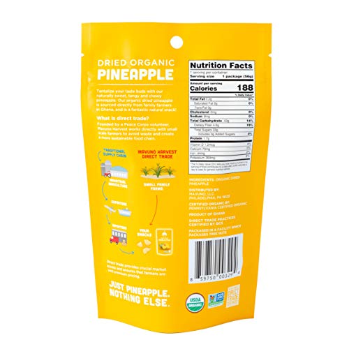 Mavuno Harvest Direct Trade Organic Dried Fruit, Pineapple, 3 Count