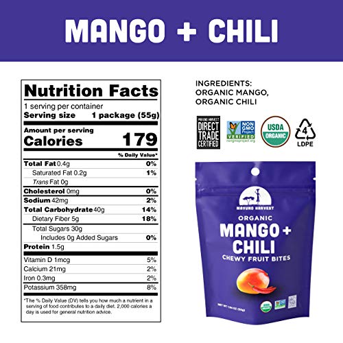 Mavuno Harvest Organic Chewy Fruit Bites, Mango Chili, 1.94 Oz/B