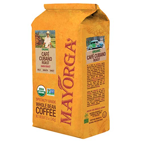 Mayorga Organics Café Cubano, Dark Roast Whole Bean Coffee, 12Oz